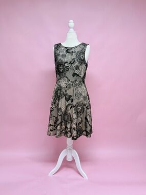 Donna Morgan Sleeveless Black Lace Overlay Fit & Flare Dress